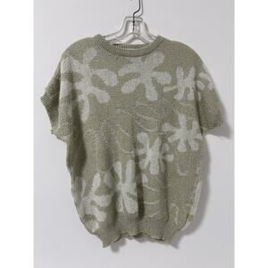 Vintage‎ Granny Grandma Sweater Cap Sleeve Floral Artsy Size Small Tan White Tee